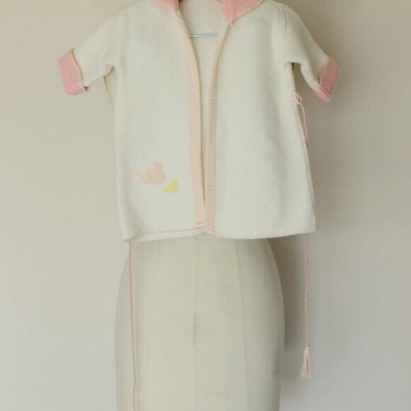 Vintage 1960s Baby Jacket With Ducks, Infant Girls Fleece Layette Clothing - Picture 3 of 10